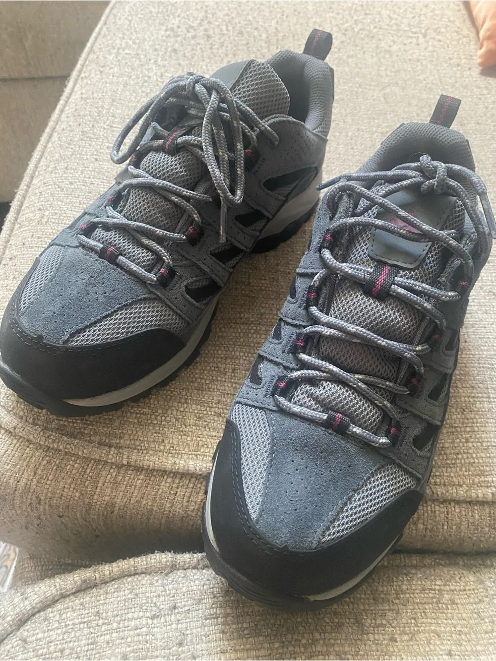 Columbia Gray Trail Shoes with Pink Stitching
